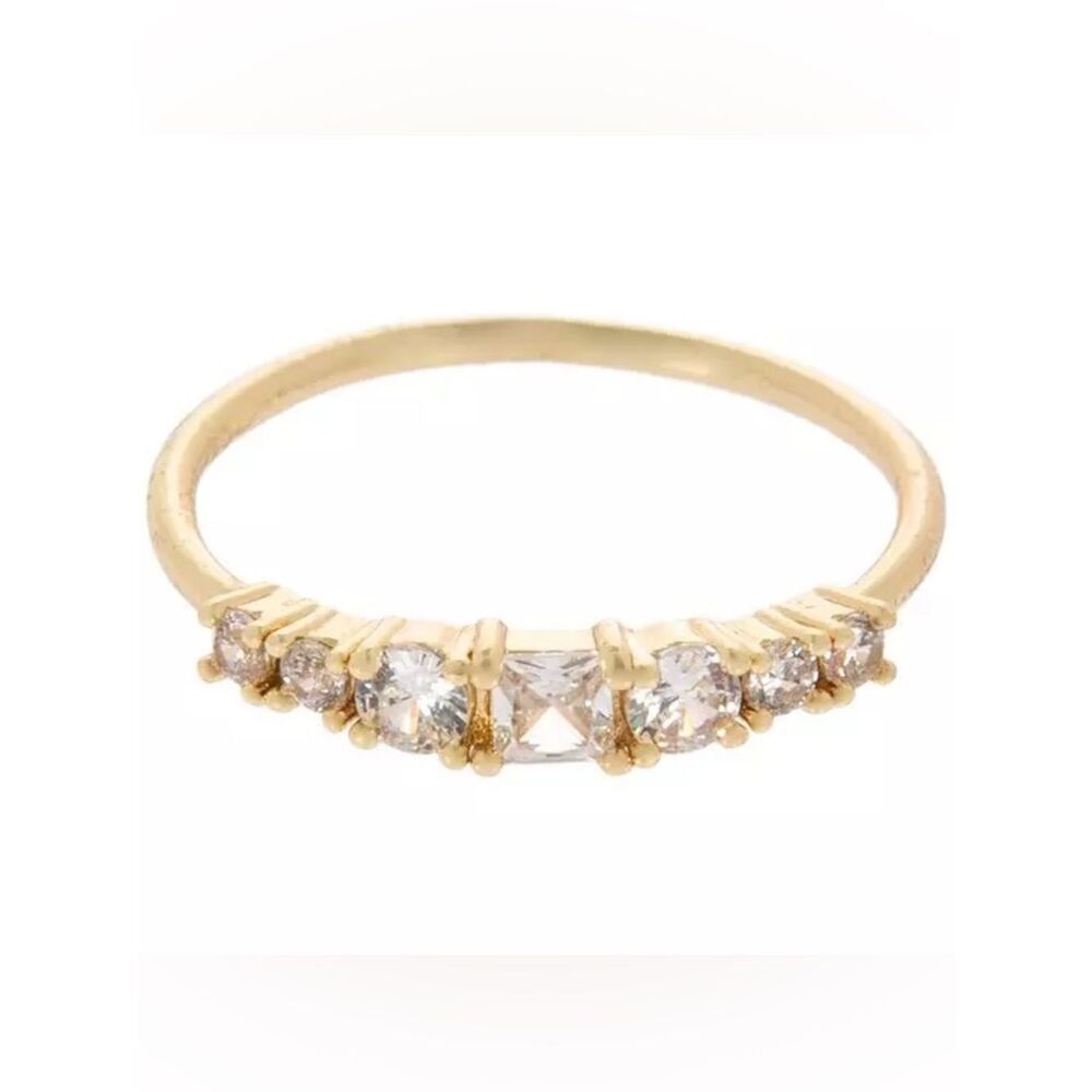 Gold Cubic Stone Half-Set Stackable Ring - Picture 1 of 2
